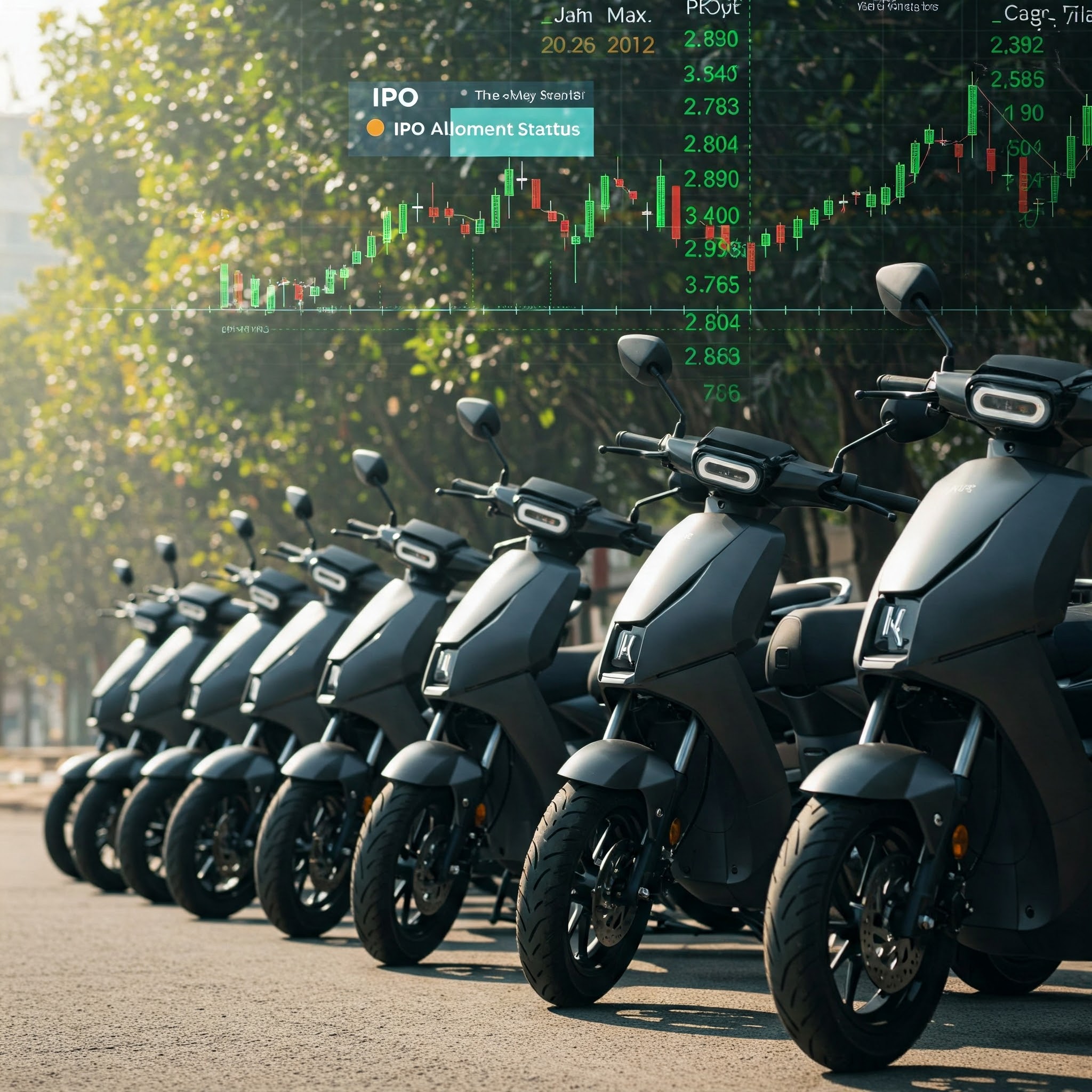 Ather Energy IPO allotment status and listing date update with stock market visuals.